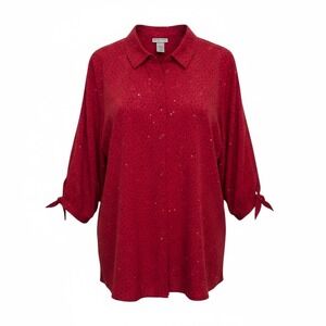 Catherines Womens Button Blouse Red Hearts Holiday Top Size 3X Office‎ Career